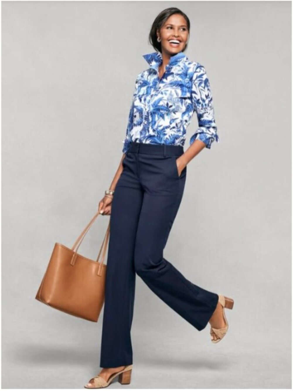 Talbots Pull-On Jersey Knit Stretch Elastic Waist Navy Pants, Ankle Length, 16WP